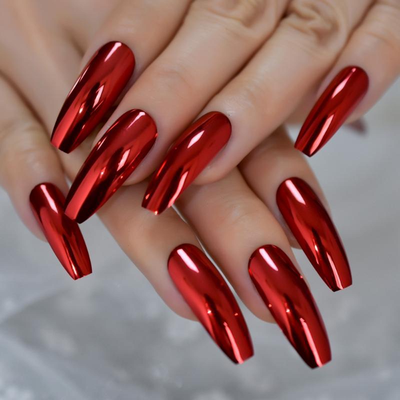 Million Dollar Red Metallic Press Ons {24 Nails}