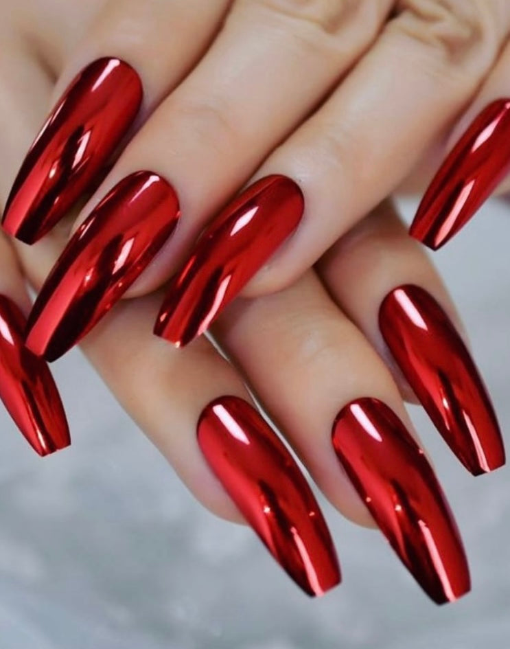 Million Dollar Red Metallic Press Ons {24 Nails}