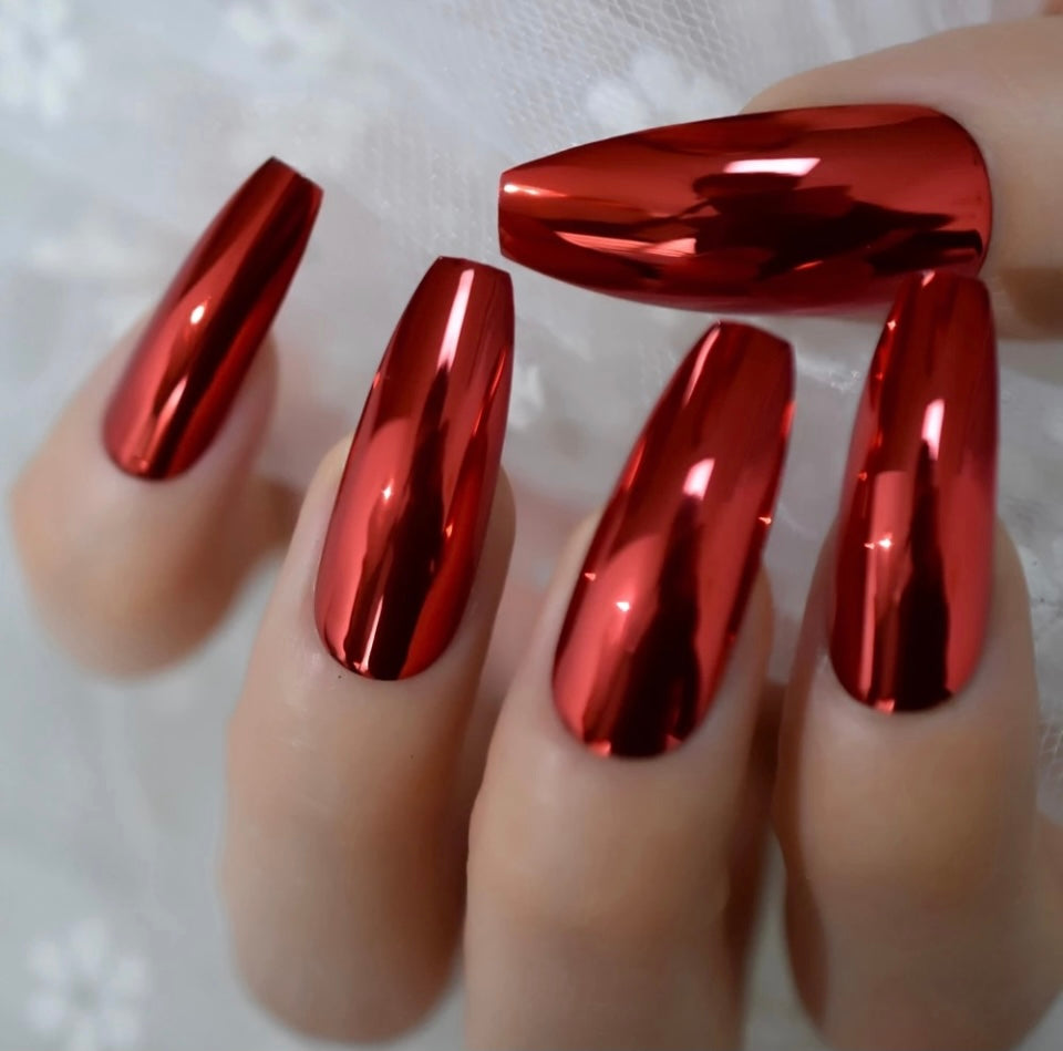 Million Dollar Red Metallic Press Ons {24 Nails}