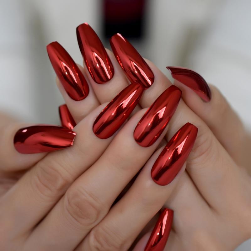 Million Dollar Red Metallic Press Ons {24 Nails}