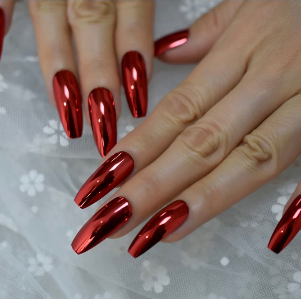 Million Dollar Red Metallic Press Ons {24 Nails}